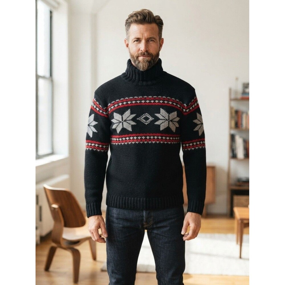 GANT Sport Men's 2XL Big & Tall Lambswool Fair Isle Turtleneck Sweater Black